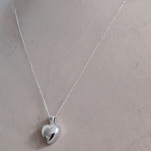 Solid 14K White Gold Puffed Heart Necklace
